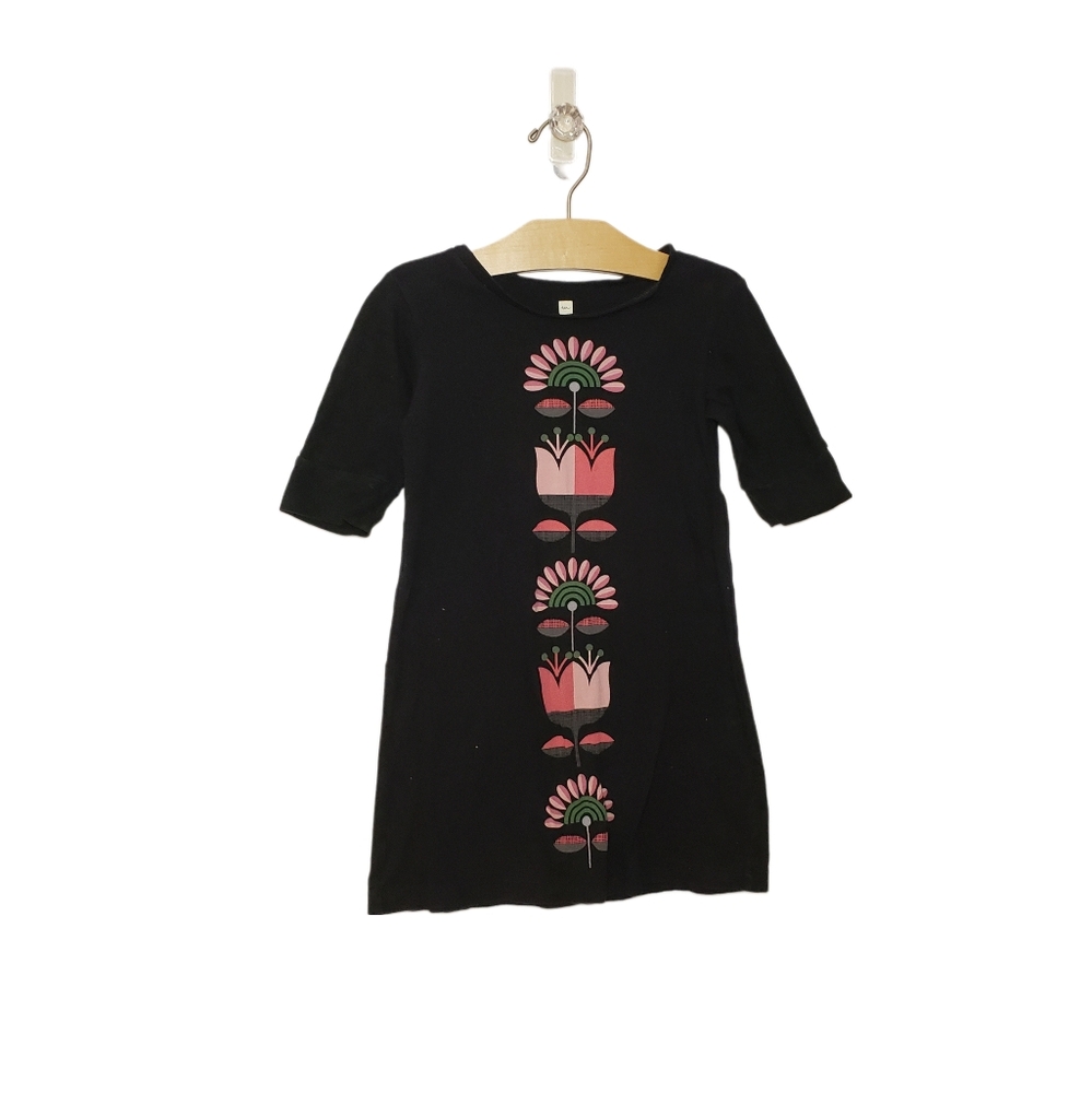 Tea Collection Size 5 Floral Design Black Dress